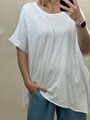 Mega Oversize Basic T-Shirt Weiß Vokuhila Rollsaum Onesize bis Gr. 44/46 (J1) H