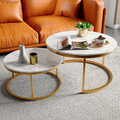 2er Set Couchtisch Beistelltisch Marmor Optik Wohnzimmertisch Rund SatztischNew