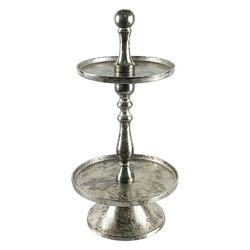 Etagere 2-stöckig hochwertig Aluminium versilbert Antikoptik 30x60cm 3,1kg neu