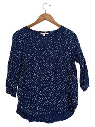 TOM TAILOR Denim Bluse Damen Blau Punkte 3/4 Arm Gr. S Freizeit