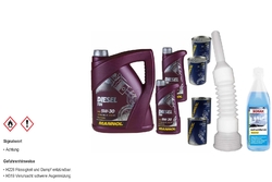 7L MANNOL Motoröl Diesel TDI 5W-30 inkl. Additiv Auslaufschlauch Reiniger
