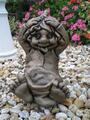 Steinfigur Gartenzwerg bettelt mit Hut Gartenfigur Steinguss Statue Gartendeko