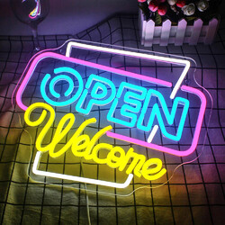 LED Leuchtreklame Neon Schild Neonlicht Leuchtschrift Bar Party “Open Welcome”