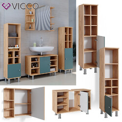 Badmöbelset Waschtischunter 80 cm Spiegelschrank Midischrank Tür Fynn Vicco 