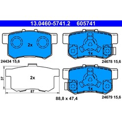 1x ORIGINAL® Ate 13.0460-5741.2 Bremsbelagsatz, Scheibenbremse Hinten, inkl.