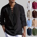 Herren Hemd mit Schnürung Langarmshirt Mittelalter Retro Shirts Freizeithemd DE
