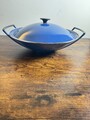Vintage Le Creuset Wok blau Gusseisen 37 cm mit Deckel