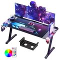 Gaming Tisch 160/180cm Gaming Schreibtisch Computertisch mit LED RGB für Gamer