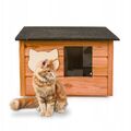 QLS Katzenhaus aus Holz 53x39 cm mit Matratze Isoliert Montiert Braun Winterfest