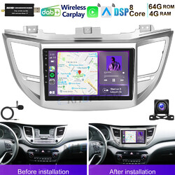 8-Kern 4+64GB Android 15 Autoradio GPS CarPlay DAB+ Für Hyundai Tucson 2015-2018