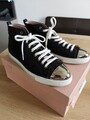 MIU MIU Sneaker Schwarz Gr. 40  Schnürschuh High Top Brokat Silber Top stylish🥰