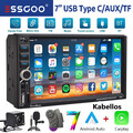 2 DIN 7" Wireless Carplay Android Auto Autoradio Bluetooth USB AUX TF Mik Kamera