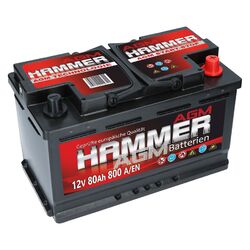 AGM Autobatterie 12V 80Ah 800A/EN Hammer AGM Start Stop Automatik