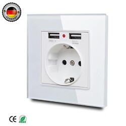 Steckdose Steckdosen Schuko USB Wechselschalter mit 2 USB Anschluss Ladegerät DE
