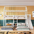 Etagenbett Hausbett Kinderbett 90x200 cm mit Rutsche, Offenes Regal für 3 Kinder