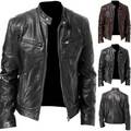 Neu Herren Lederjacke Motorrad Bikerjacken Stehkragen Reißverschluss Outwear DE