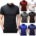 Herren Basic Rollkragen Kurzarm T-Shirts Slim Fit Lässige Unterhemd Einfarbig