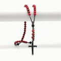 Rosenkranz Kette Gebetskette Roter Kiefernstein natürliche Perlen Kreuz Anhänger