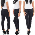 Damen Slim Fit Skinny Röhre Röhrenjeans Stretchjeans Hüftjeans in Schwarz