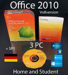 Microsoft Office Home and Student 2010 Vollversion 3 PC Box, DVD + SP1 OVP