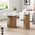 Couchtisch Modern Marmor-Optik Wohnzimmertisch 2er-Set Rund Beistelltisch Holz