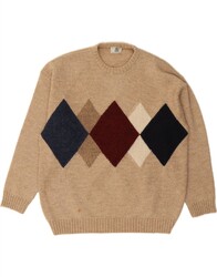 ALBA MODA Herren Rundhals Pullover Pulli XL Beige Argyle/Diamant Wolle DA82