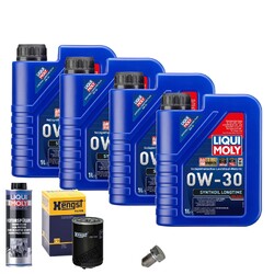 Motoröl 0W30 LIQUI MOLY 4L+HENGST Ölfilter+Spülung+Ölablassschraube