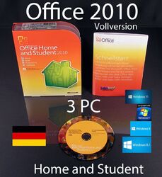Microsoft Office Home and Student 2010 Vollversion 3 PC Box + DVD OVP neuwertig