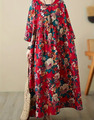 ❣️ Cottage Landhaus Maxi Kleid Taschen Leinen 44 2XL 46 3XL Rosen Blumen rot