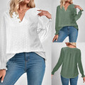 Damen V-Neck Tunika Freizeit Langarm Oberteile Shirt Elegant Party Blusehemd Top