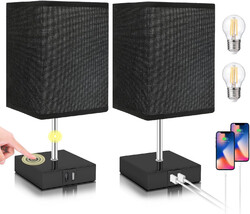 2er set Nachttischlampe Touch Dimmbar LED Tischlampe mit 2 USB Ladeanschlüssen