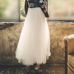 Dame Maxirock Tutu Tüllrock A-Linie Braut Party High-Waist Lange Rocke Hoch Y9H8