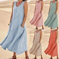 Ärmelloses Langes Damenkleid Mit Rundhalsausschnitt Lockeres Pulloverkleid ≌