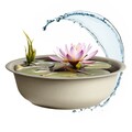 Metall Mini Garten Teich rund beige - 40 cm - Balkon Deko Blumen Wasser Schale