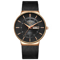 Herren Armbanduhr Mesh mit Datum dünn schlank stylische Sportuhr schwarz