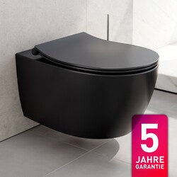 Spülrandloses Wand Hänge WC Schwarz Matt Spülrandlos Toilette Sitz Softclose✅ 5 Jahre Garantie ✅ Matt Schwarz ✅ Ohne Spülrand