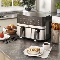 HOMCOM 8.5L Dual Air Fryer with 8-In-1 Pre Sets and Digital Display 
