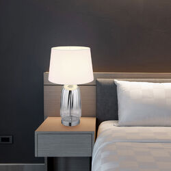 Tischleuchte Wohnzimmerlampe Tischlampe LED chrom Glas Textil Nachttischleuchte 
