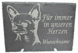Grabschmuck Hund Grab Schieferplatte mit Spruch Gravur Grabstein Grabdeko 