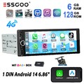 Carplay Autoradio 1 Din mit 6.86Zoll 6+128G 8-kern GPS WIFI DAB Camera Android14