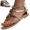 Damenschuhe Zehentrenner Glitzer Riemchen Sandalen Blume Sandaletten Blockabsatz