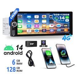 6+128G Android14 1 Din Autoradio Carplay 6,86 Zoll Bluetooth FM Kam GPS NAVI DAB
