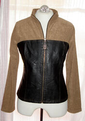 Street One Damen Jacke Fleecejacke mit schwarzem Kunstleder braun Gr. 42-44 L-XL