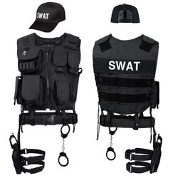 Kostüm SWAT POLICE FBI SECURITY Fasching Halloween Weste Gürtel Holster Cap