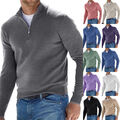 Herren Warm Pullover Sweater Strickpullover Pulli Stehkragen Zip Langarmshirt GH