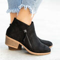 Damen Chelsea Boots Stiefeletten Chunky Heels Ankle Boots Seite Reißverschluss