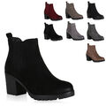 Damen Stiefeletten Warm Gefütterte Chelsea Boots Blockabsatz Schuhe 819278 Mode