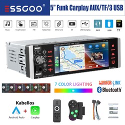 5 Zoll Autoradio 1 DIN Kabellos Apple Carplay Android Auto USB TF AUX MirrorLink