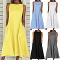 Damen Sommer Ärmelloses Baumwoll-Leinen-Trägerkleid Baggy-Midikleid Plus Size