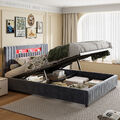 Polsterbett 140x200 cm mit LED/USB, Doppelbett Jugendbett mit Stauraum,Kopfteil